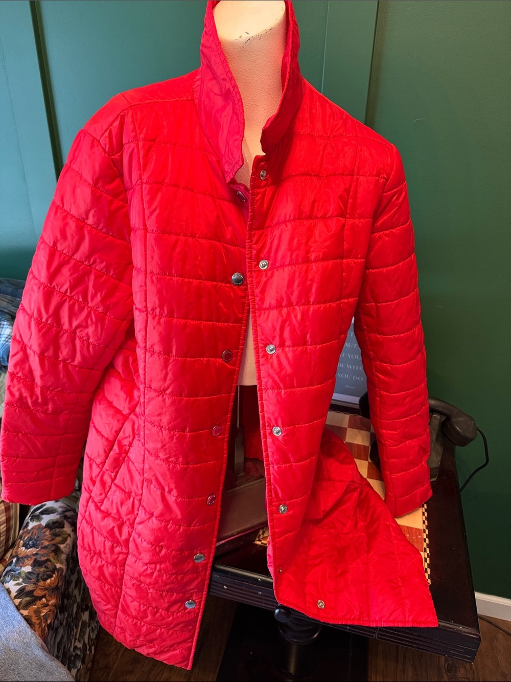 Lands' End Women's Quilted Red Snap-Front Puffer Coat